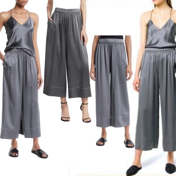 THEORY Womens Gray Silk Smocked Gathered Pull-on Culottes Sz S - Picture 2 of 12